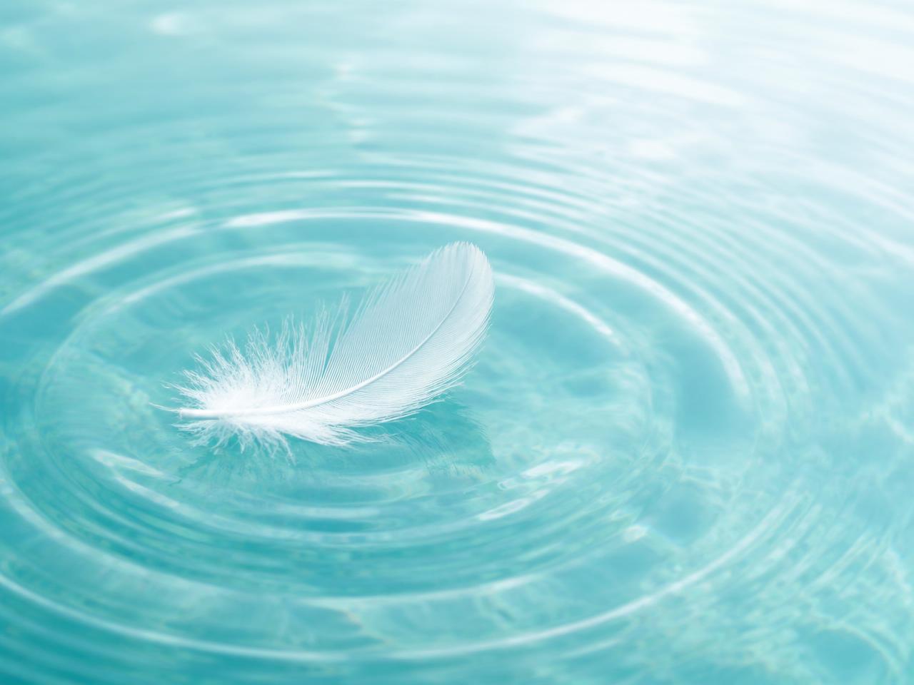 Feder auf ruhigem Wasser mit feinen Ringen